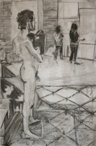 Junior Level Large Drawing, charcoal on paper, 5'6