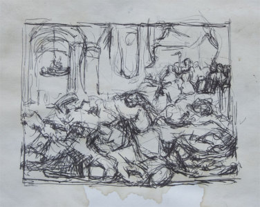 After Rembrandts Christ chasing Money changers out of temple etching